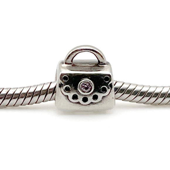 Handbag Charm with Pink Cubic Zirconia |  925 Sterling Silver  |  CZ  |  Vintage - Picture 1 of 4